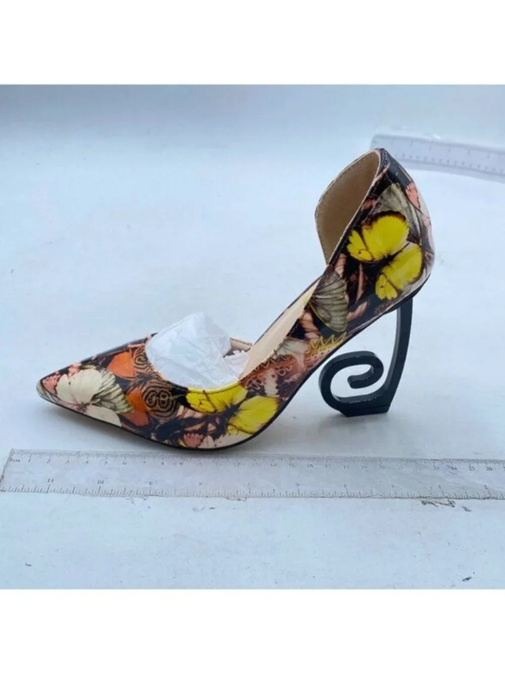 FSJ Comfort Pointed Toe Pumps for Women Black High Heel Butterfly Shoes
